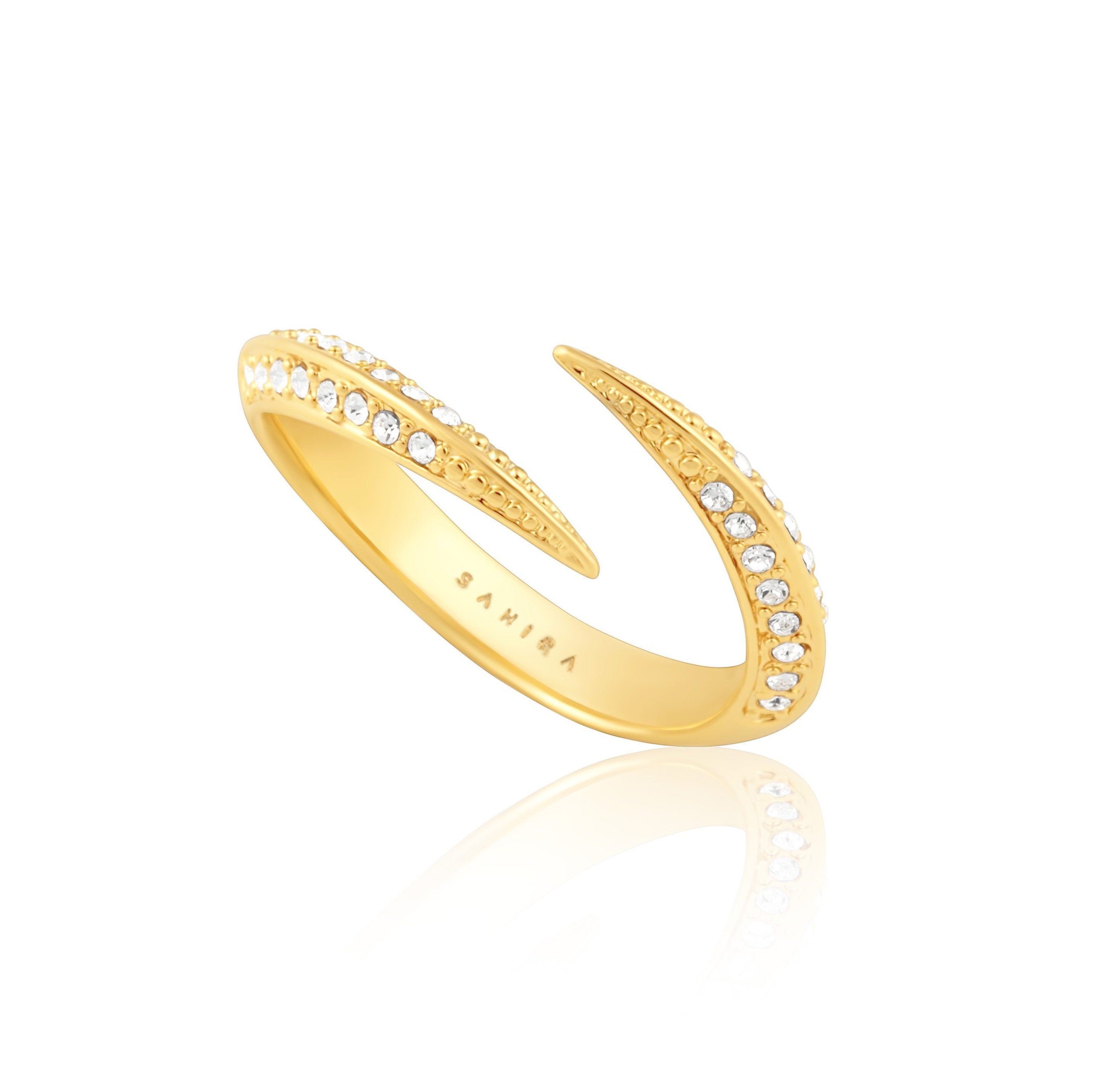 Brigitte Ring featuring pave cz stones and 18k gold plating, elegantly designed for a luxurious look.