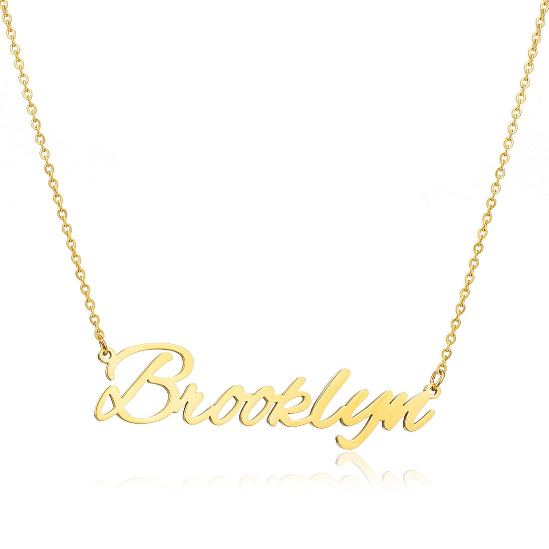 Brooklyn Name Necklace in stainless steel with gold plating, showcasing a personalized name design.