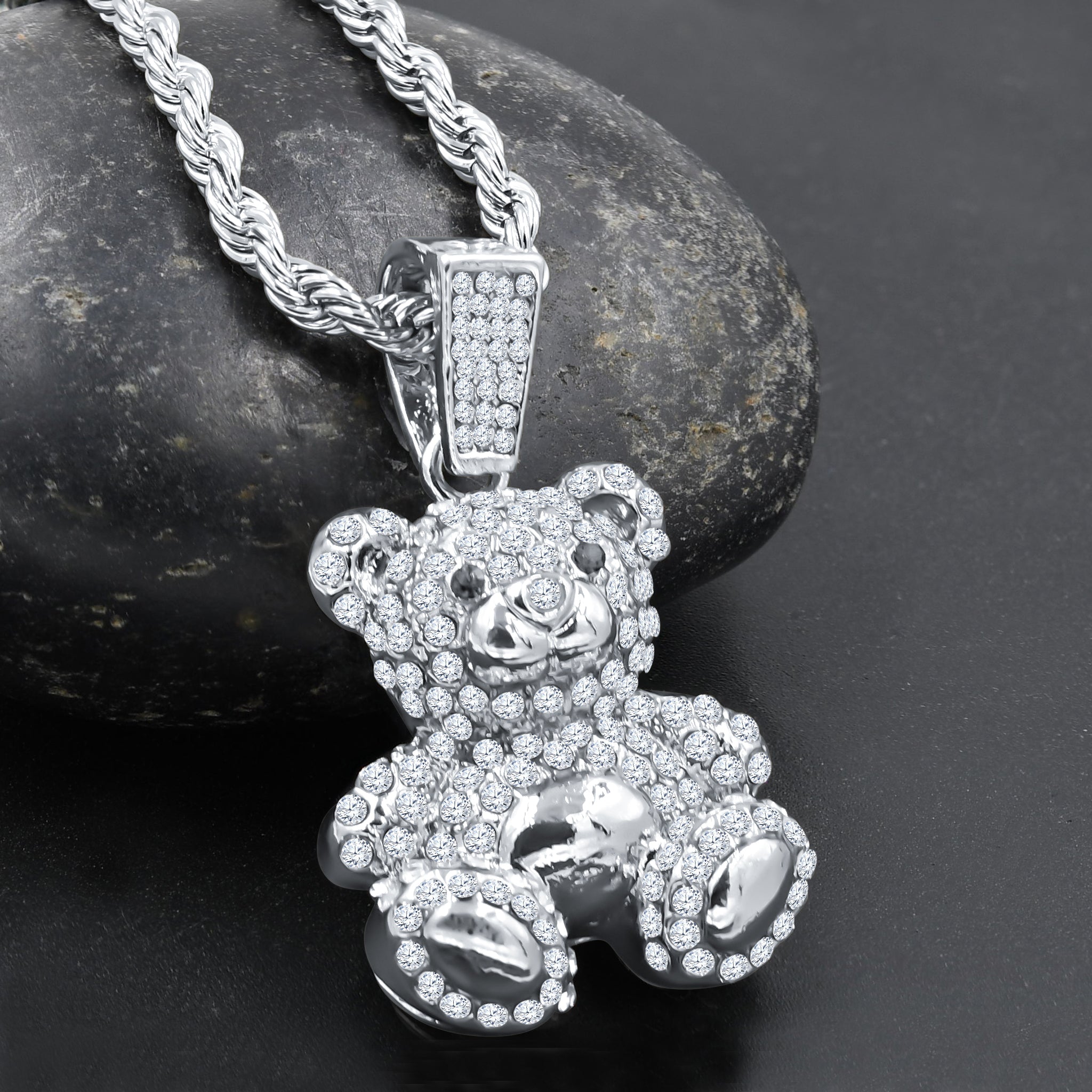 BRUIN Crystal Pendant featuring a teddy bear design adorned with sparkling crystals, perfect for everyday wear.