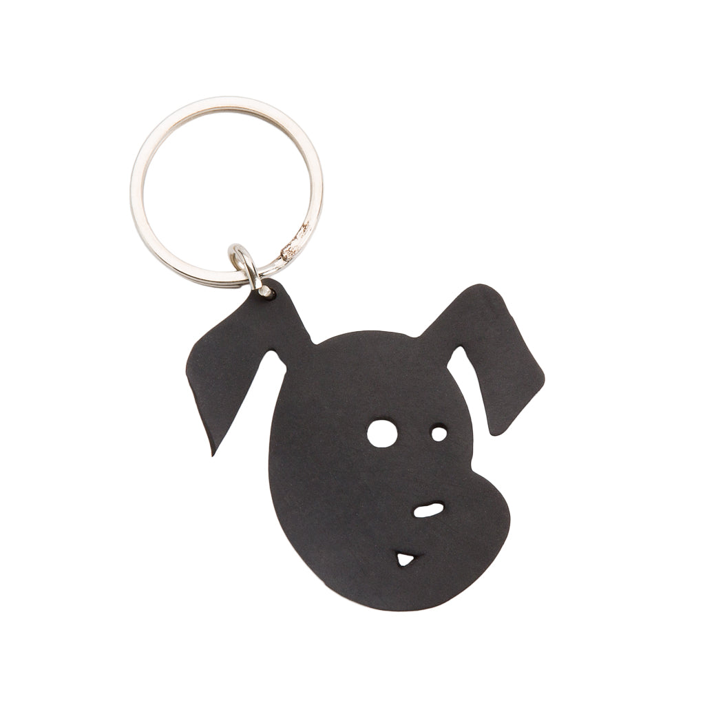 Bubba Recycled Rubber Dog Vegan Keyring, handcrafted from recycled tire inner tubes, showcasing unique patterns and textures.