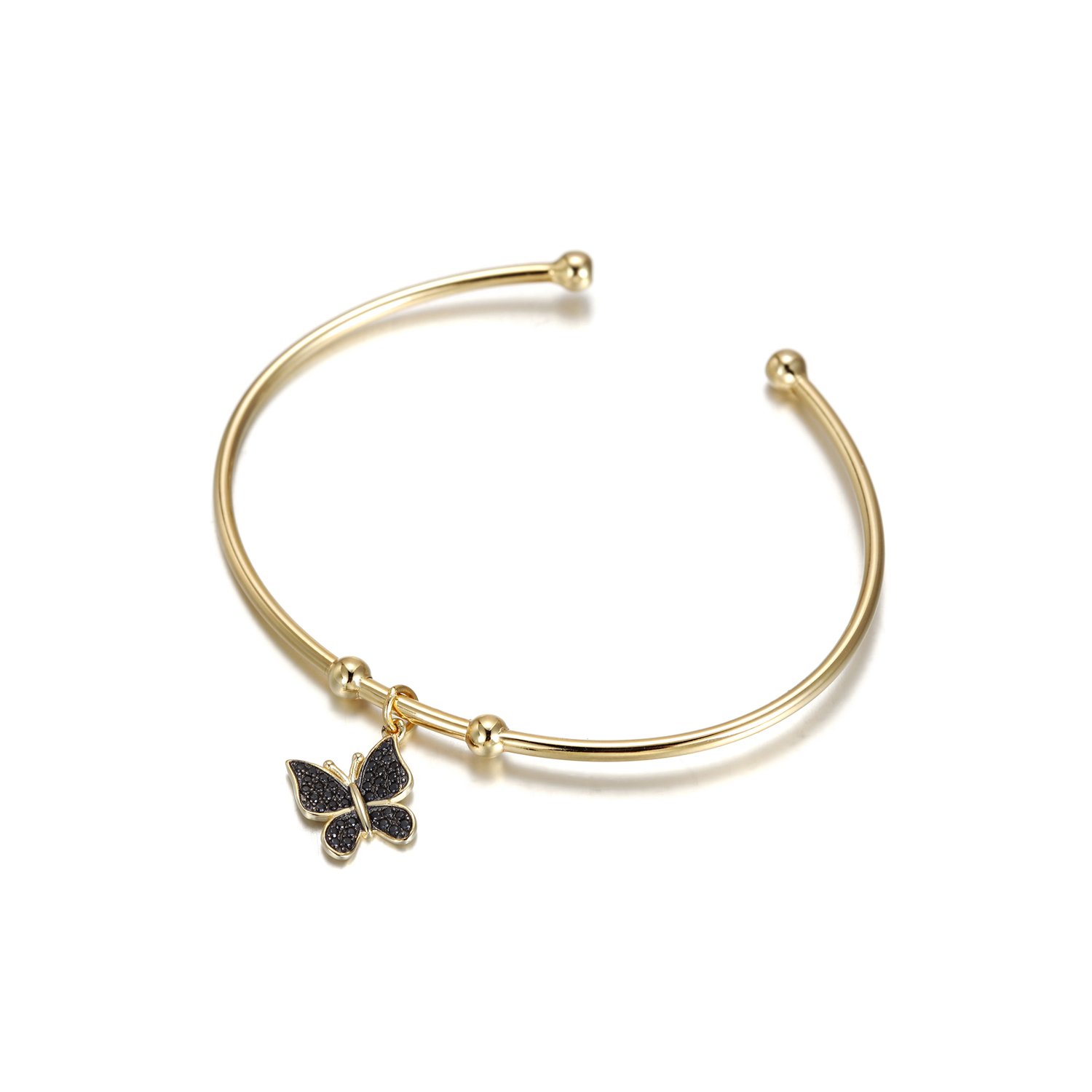 Sterling silver Butterfly Cuff bangle featuring a tiny butterfly charm, elegantly designed for stylish wear.