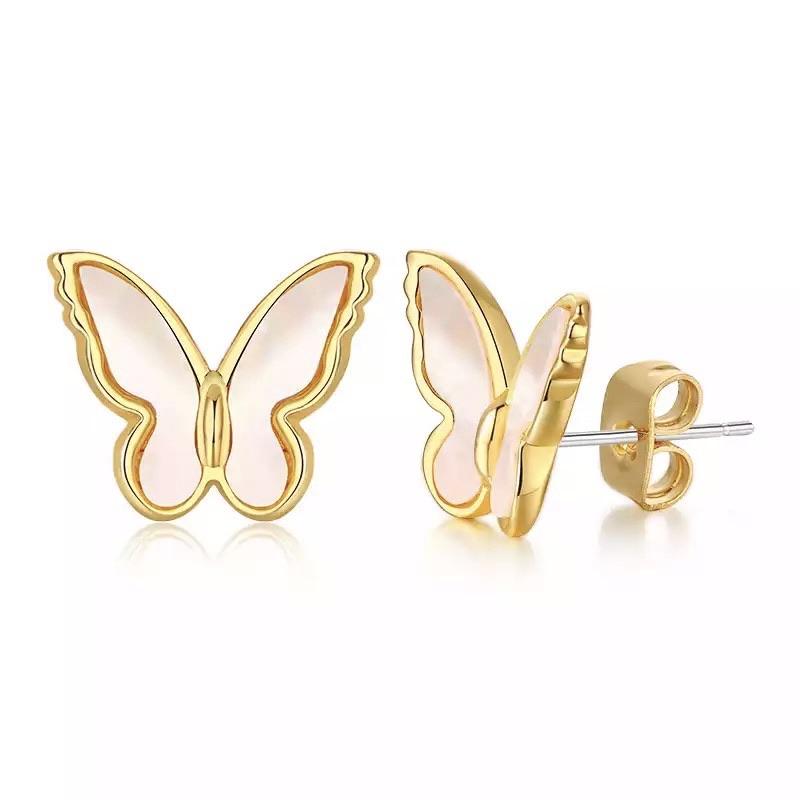 Elegant butterfly studs made of 18k gold plated sterling silver, showcasing a classic and dainty design.