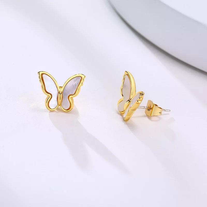 Elegant butterfly studs made of 18k gold plated sterling silver, showcasing a classic and dainty design.