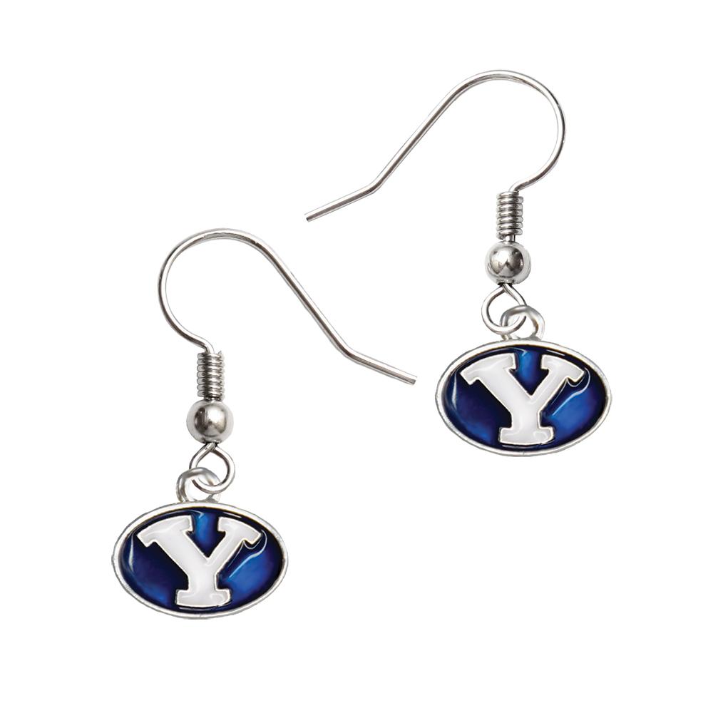 Stylish BYU Cougar Fan Earrings with stainless steel posts, perfect for showing team spirit.