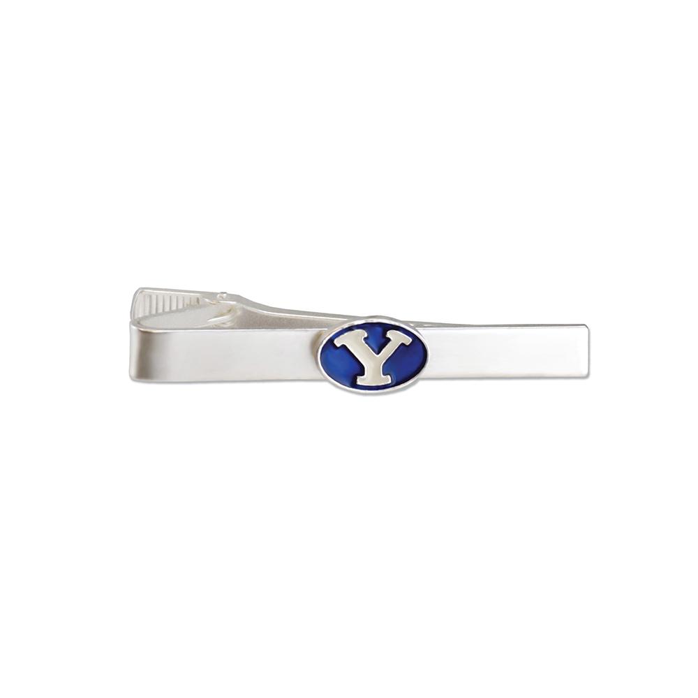 BYU Cougar Tie Bar in brushed silver finish, showcasing the BYU logo.