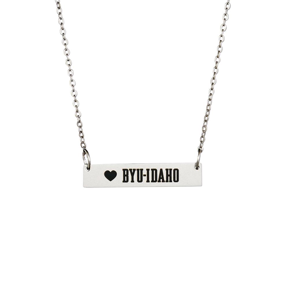 Stylish BYU Idaho Necklace Bar made of surgical stainless steel, showcasing school spirit with a modern design.