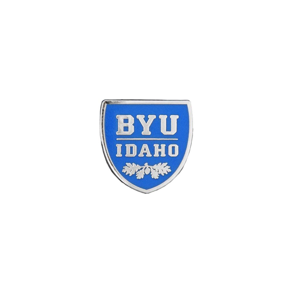 BYU Idaho pin with a silver finish, 3/4 inch size, showcasing school spirit.