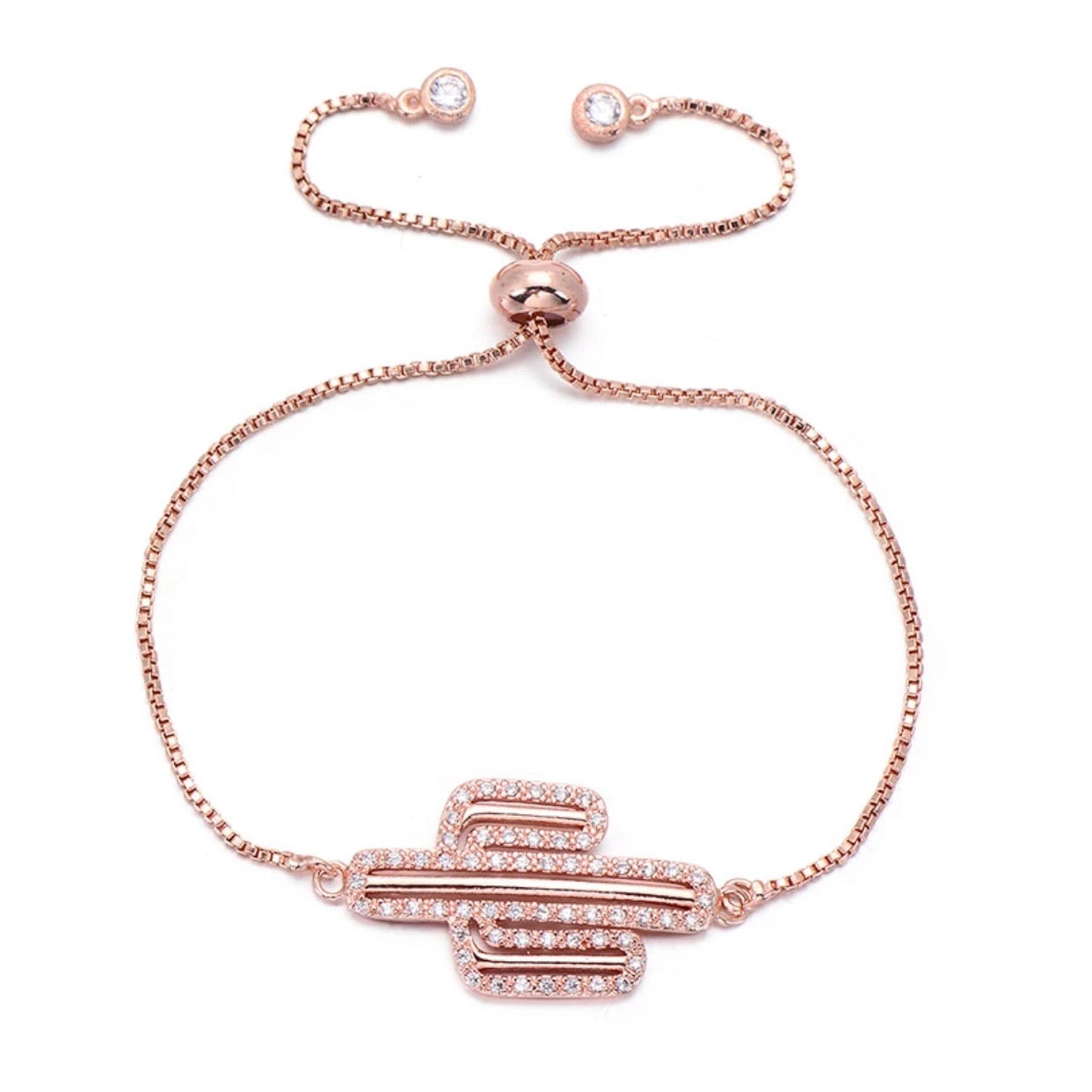 A stylish Cactus Adjustable Bracelet in gold, rose gold, and silver finishes, showcasing its adjustable feature and elegant design.