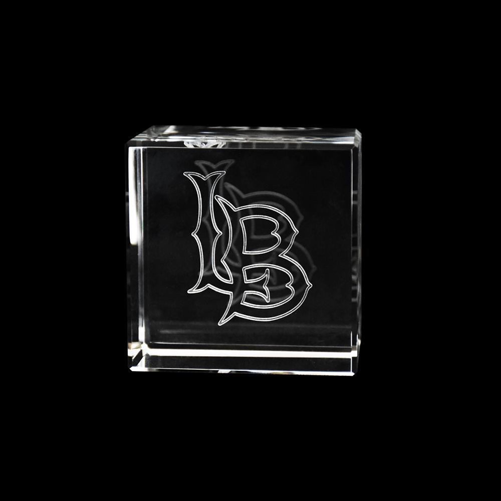 Cal State Long Beach Crystal Cube showcasing the school logo inside a clear optical crystal design with sharp cut angles.