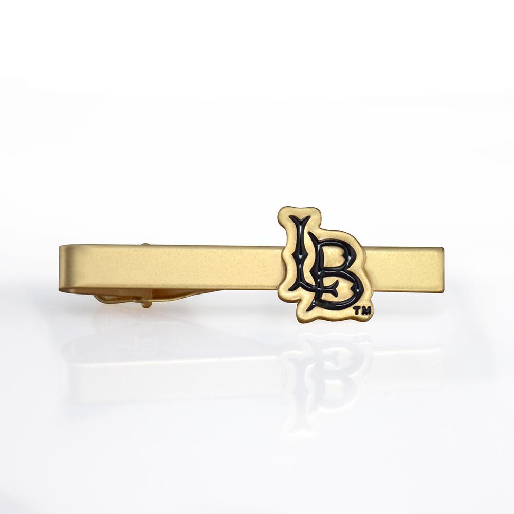 Cal State Long Beach Gold Tie Bar with brushed finish, showcasing school pride and stylish design.