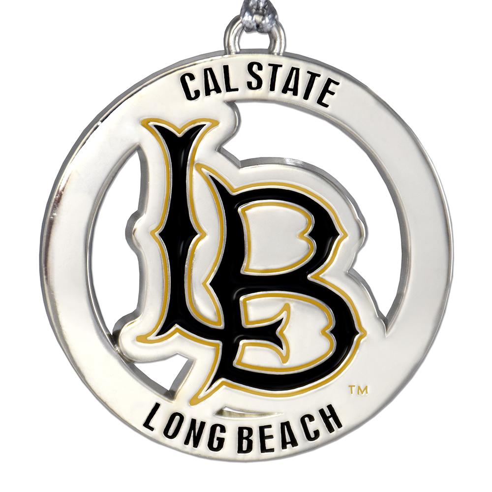 Cal State Long Beach Ornament featuring the university logo on a 2-inch round design, perfect for holiday decorations.