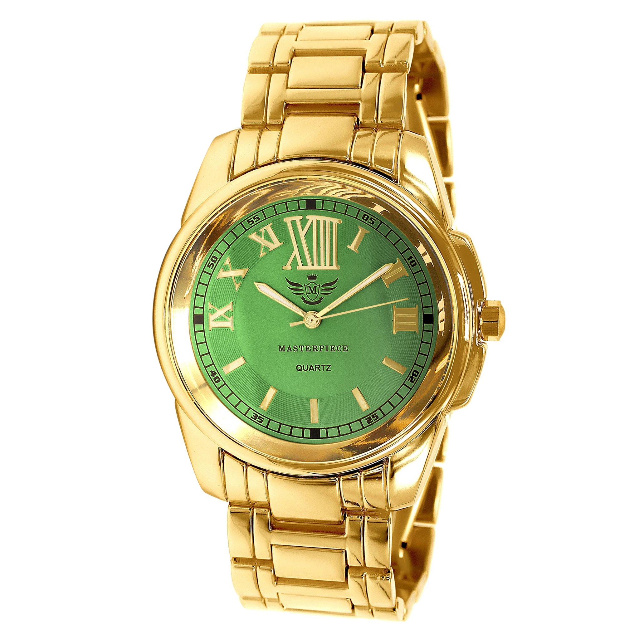 CALIBER Classic Metal watch featuring raised roman numerals, luminous hands, and a shiny rhinestone-studded bezel.