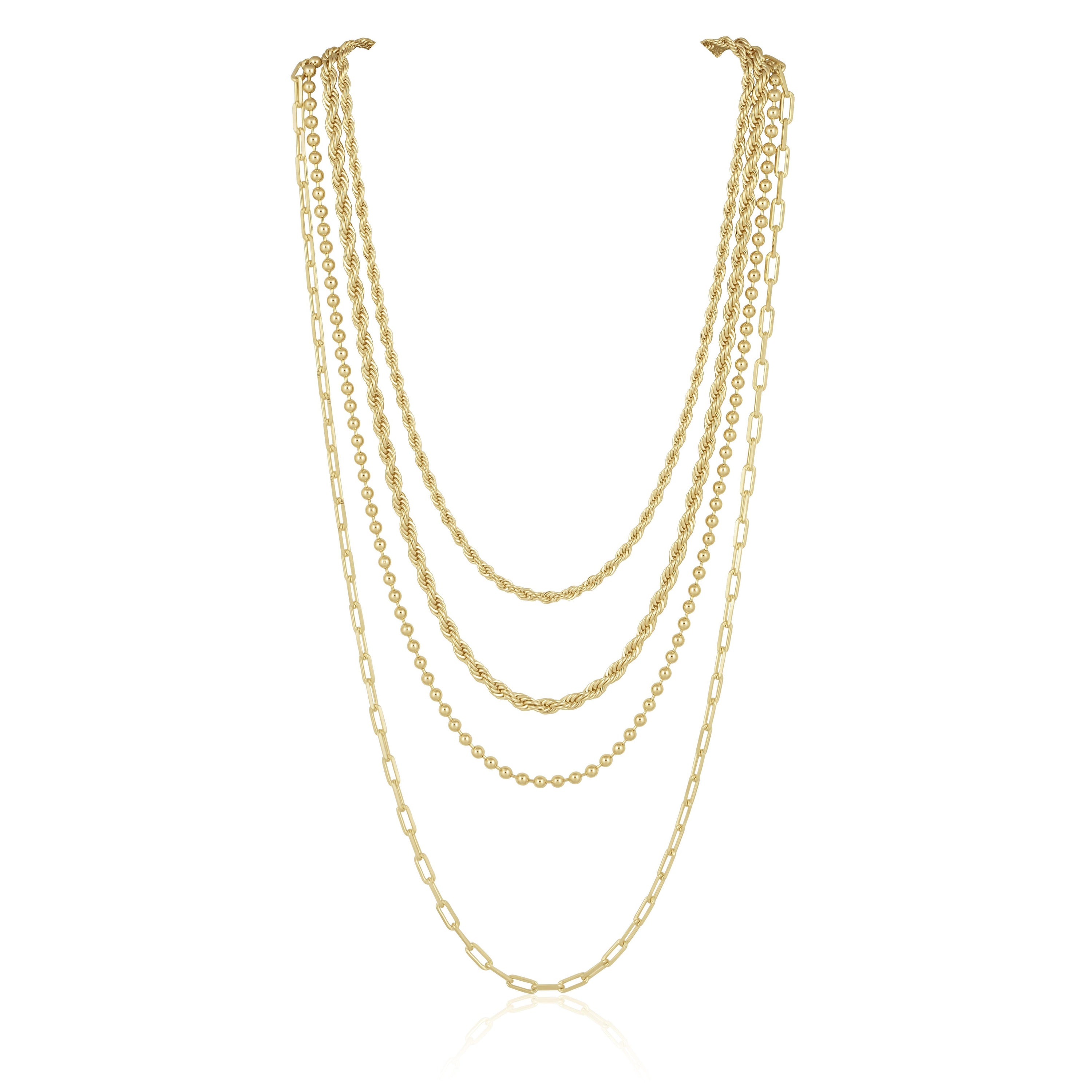 Elegant Callie Beaded Chain made of 18k Brazilian gold, showcasing its delicate beaded design and various lengths.