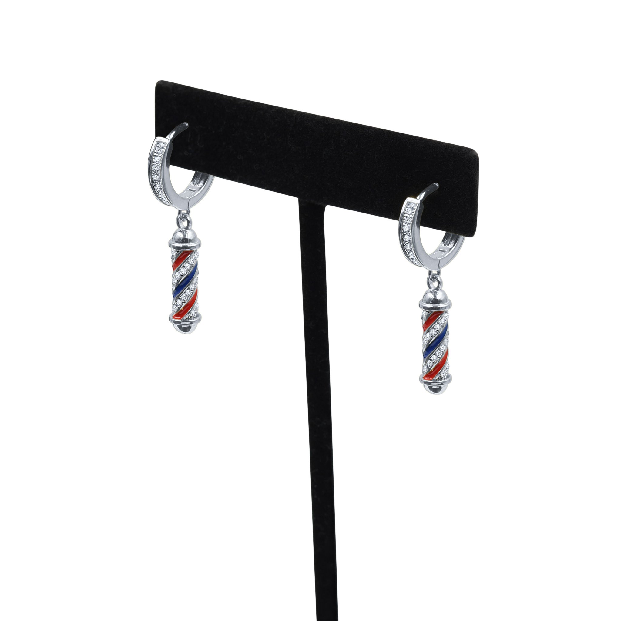 CAMARADERIE Silver Earrings featuring red, blue, and silver CZ stones set in 925 sterling silver, elegantly designed for any occasion.