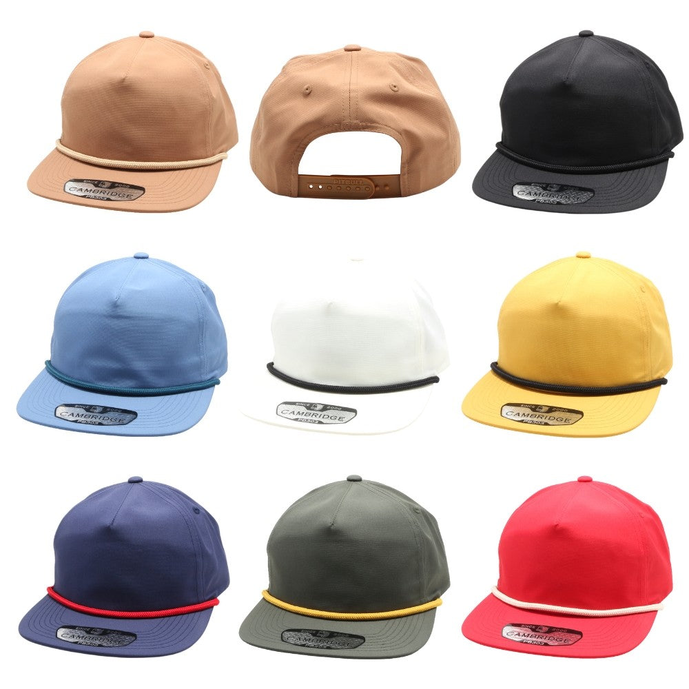 A pack of 6 CAMBRIDGE 5 PANEL ROPE UNSTRUCTURED caps showcasing their stylish design and premium fabric.