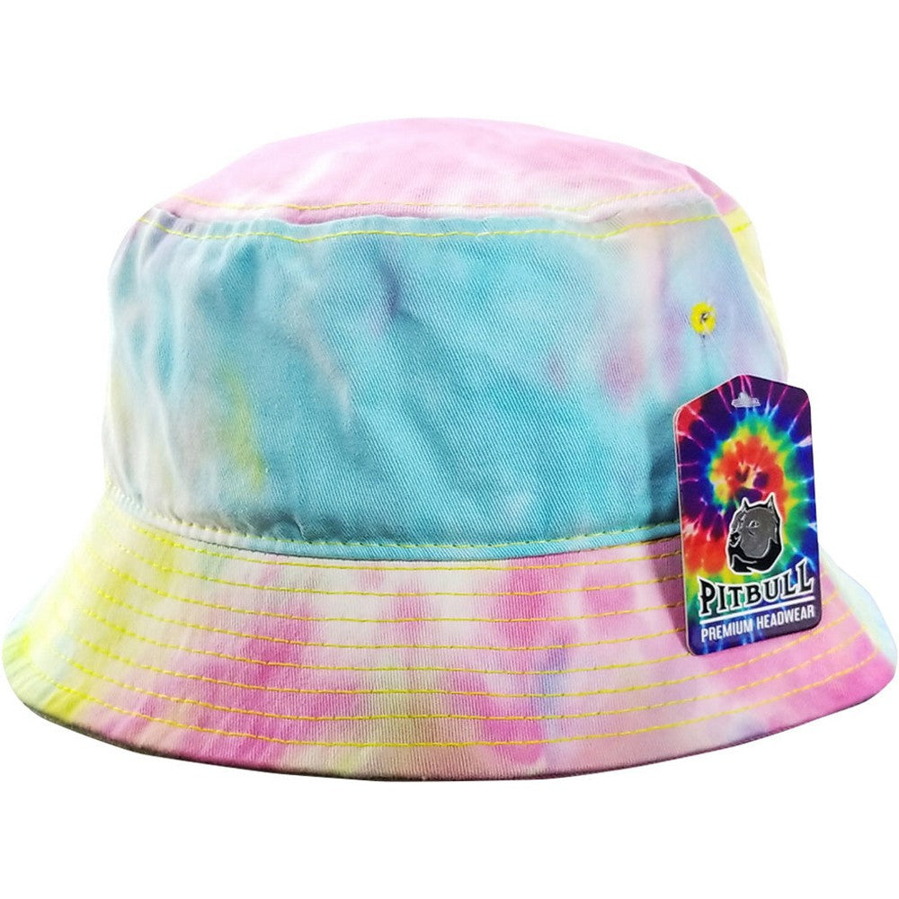 A pack of six CAMBRIDGE PLAIN TIE DYE BUCKETS made from 100% cotton, featuring a classic tie-dye design in vibrant colors.