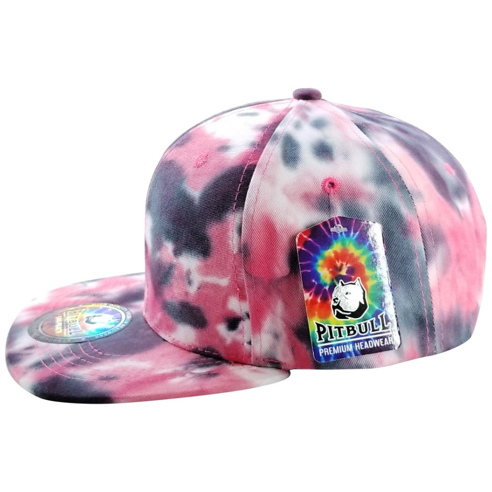 A pack of 6 CAMBRIDGE PLAIN TIE DYE COTTON SNAPBACK HATS in various vibrant colors, showcasing their stylish design and adjustable snapback feature.