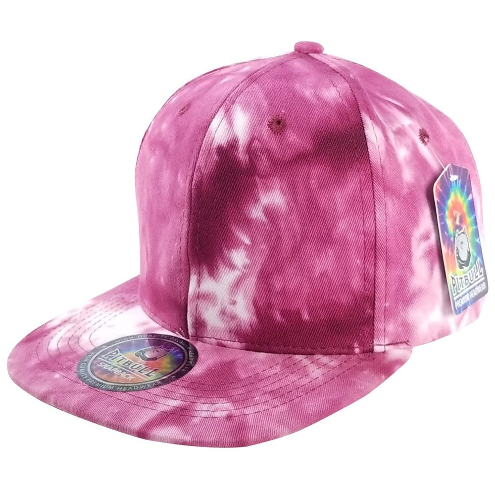 A pack of 6 CAMBRIDGE PLAIN TIE DYE COTTON SNAPBACK HATS in various vibrant colors, showcasing their stylish design and adjustable snapback feature.