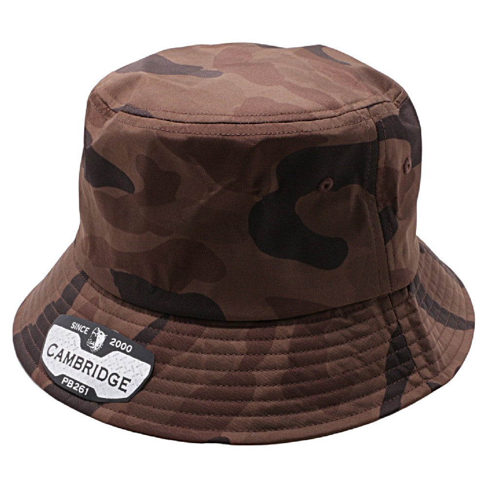 Pack of 6 Cambridge Shiny Camo Bucket Hats in various angles showcasing their stylish design and classic bucket shape.