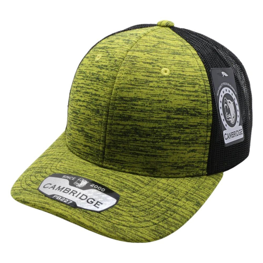 A pack of 6 Cambridge Space Dyed Mesh Trucker Hats featuring a stylish design and durable polyester material.