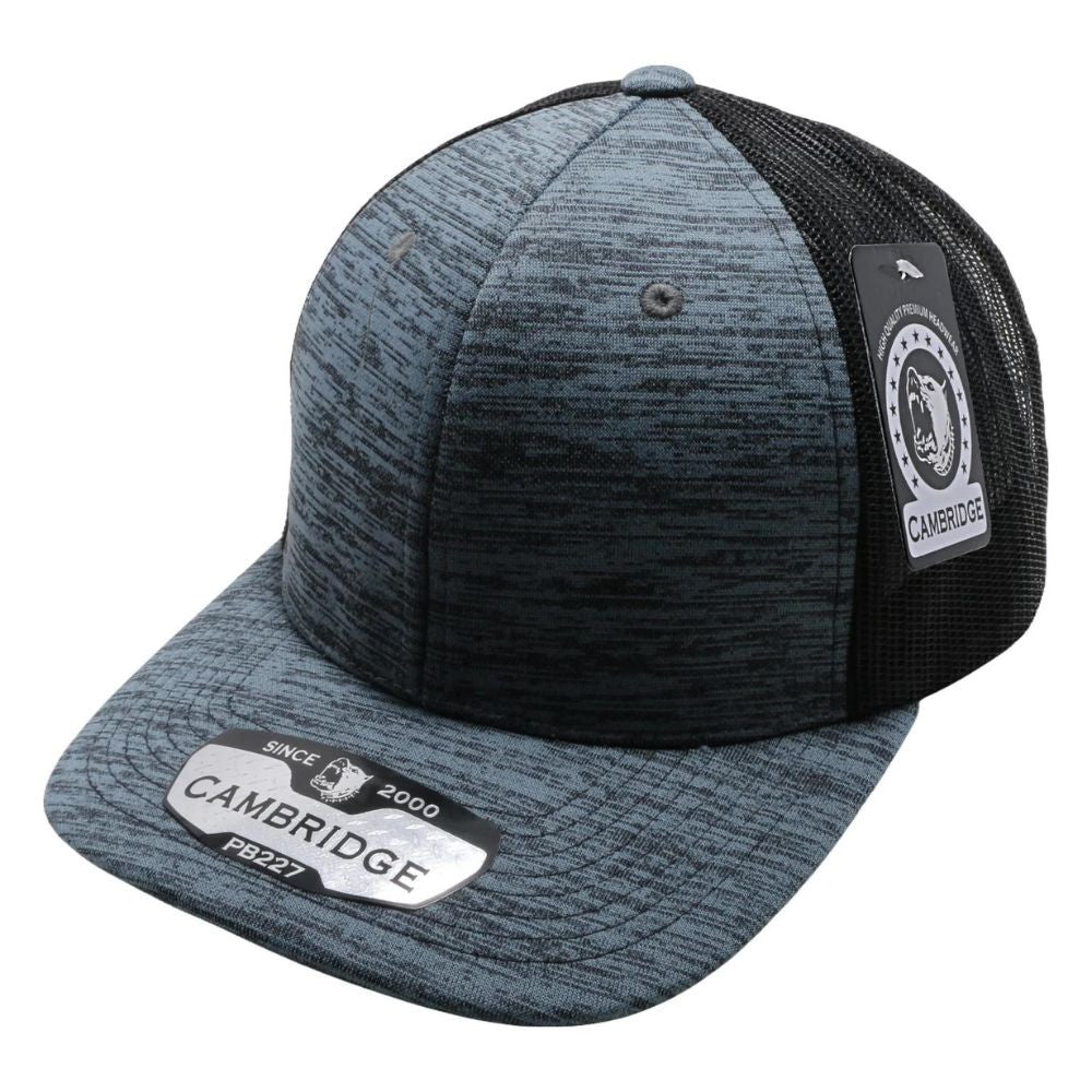 A pack of 6 Cambridge Space Dyed Mesh Trucker Hats featuring a stylish design and durable polyester material.