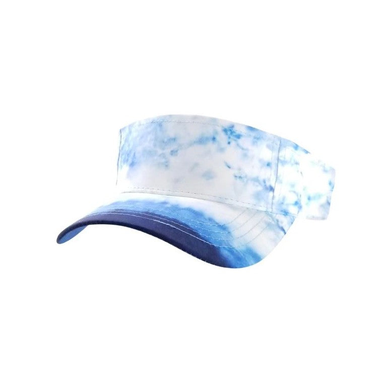 A colorful pack of six Cambridge Tie Dye Sun Visors, showcasing vibrant patterns and a classic design with adjustable snap closures.