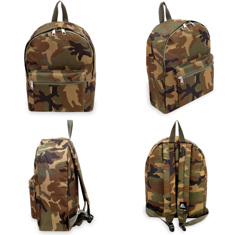 Camo Basic Backpack featuring a modern design, spacious compartments, and durable 600D polyester material.