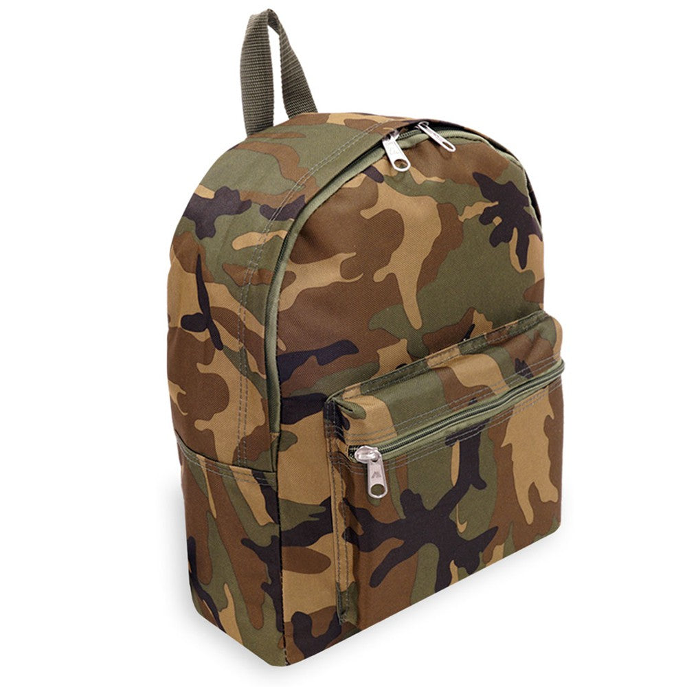 Camo Basic Backpack featuring a modern design, spacious compartments, and durable 600D polyester material.