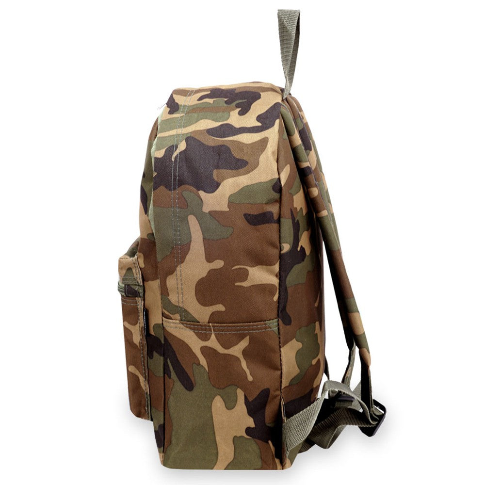 Camo Basic Backpack featuring a modern design, spacious compartments, and durable 600D polyester material.