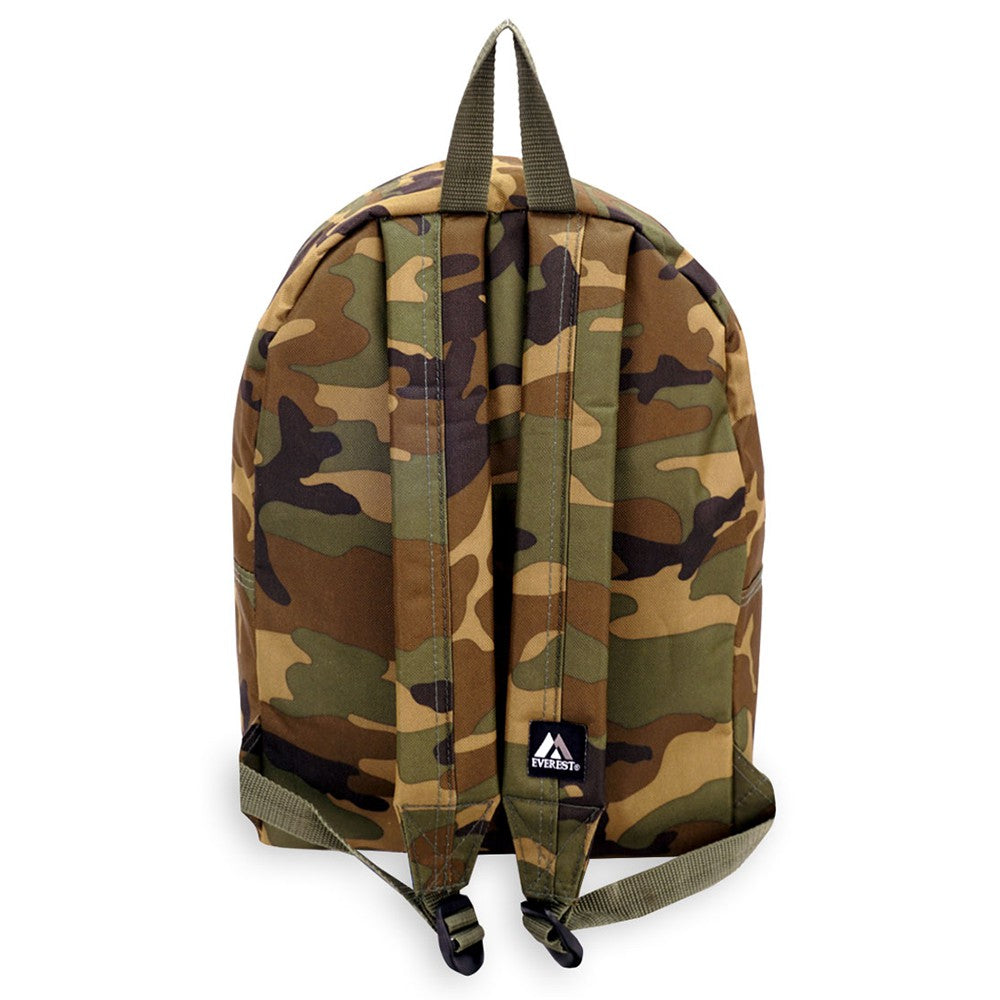 Camo Basic Backpack featuring a modern design, spacious compartments, and durable 600D polyester material.