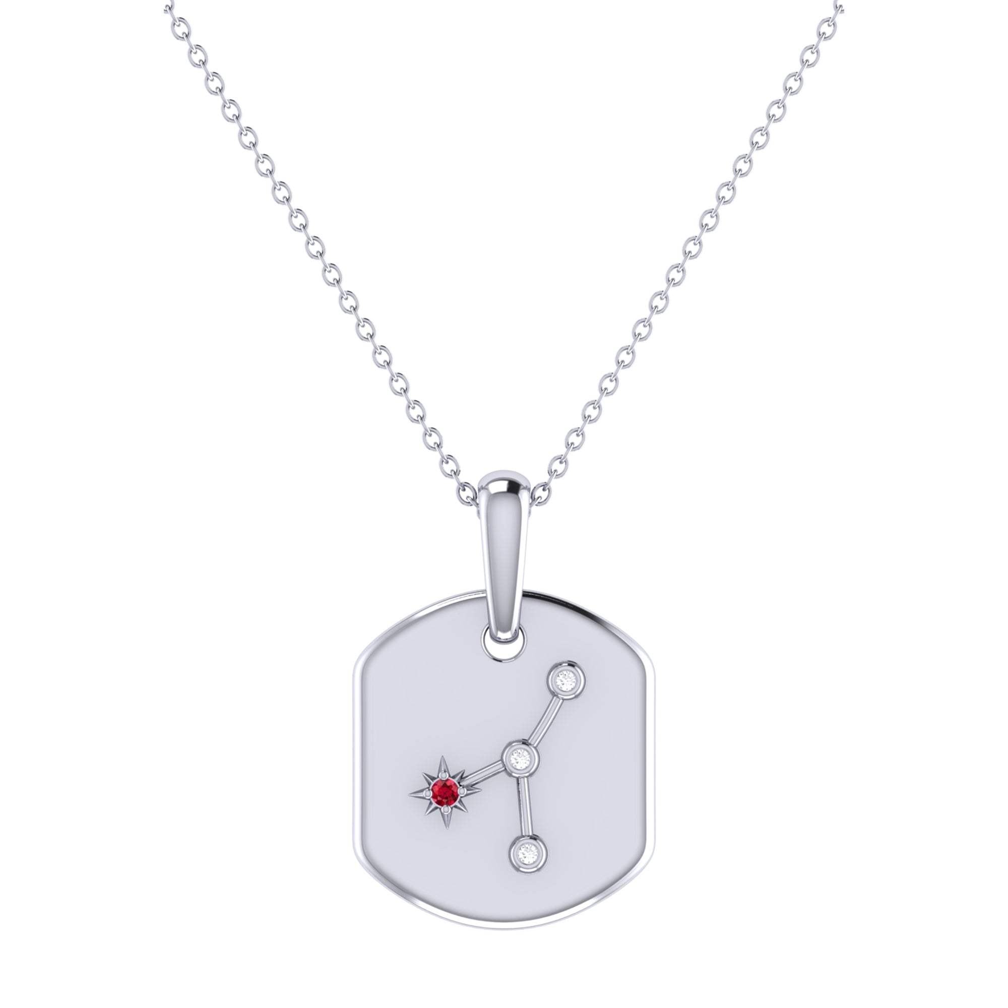 Cancer Crab Ruby & Diamond Constellation Tag Pendant Necklace in 925 Sterling Silver with adjustable chain and inspirational poem.