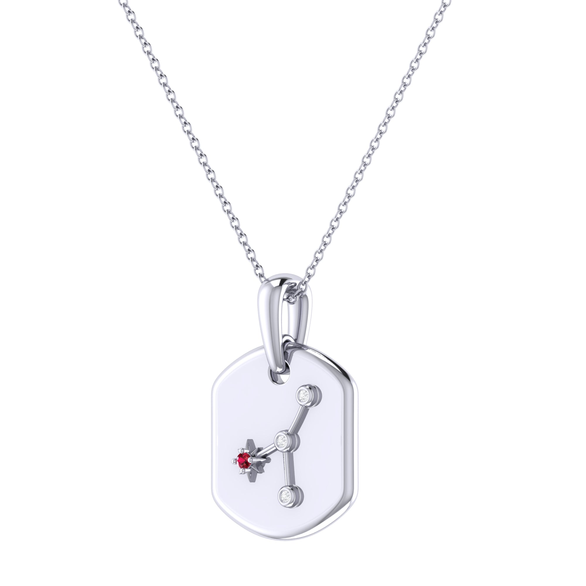 Cancer Crab Ruby & Diamond Constellation Tag Pendant Necklace in 925 Sterling Silver with adjustable chain and inspirational poem.