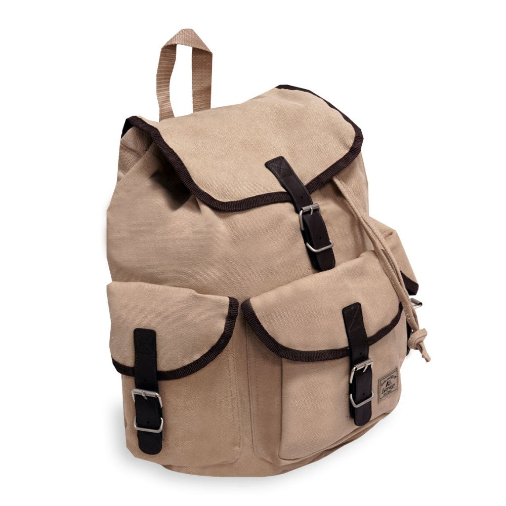 Stylish Canvas Rucksack with drawstring closure and external pockets, perfect for everyday use.