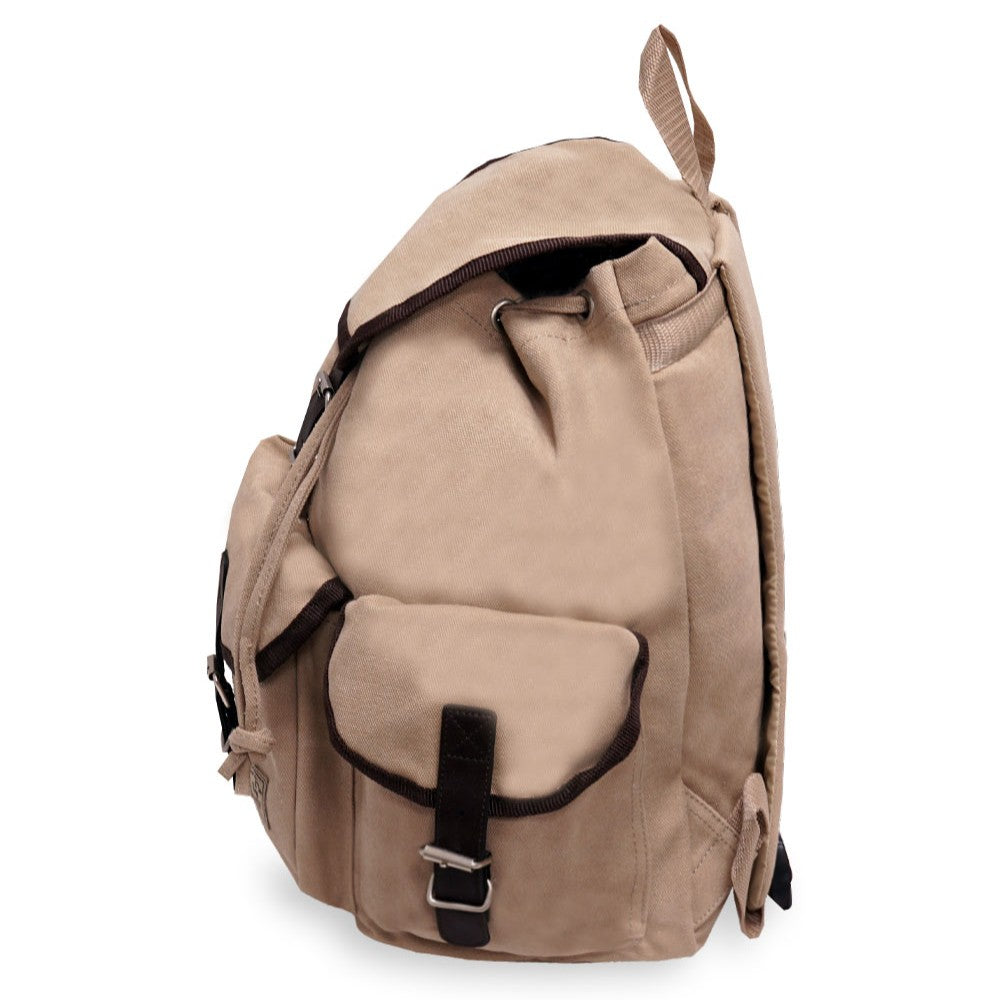 Stylish Canvas Rucksack with drawstring closure and external pockets, perfect for everyday use.