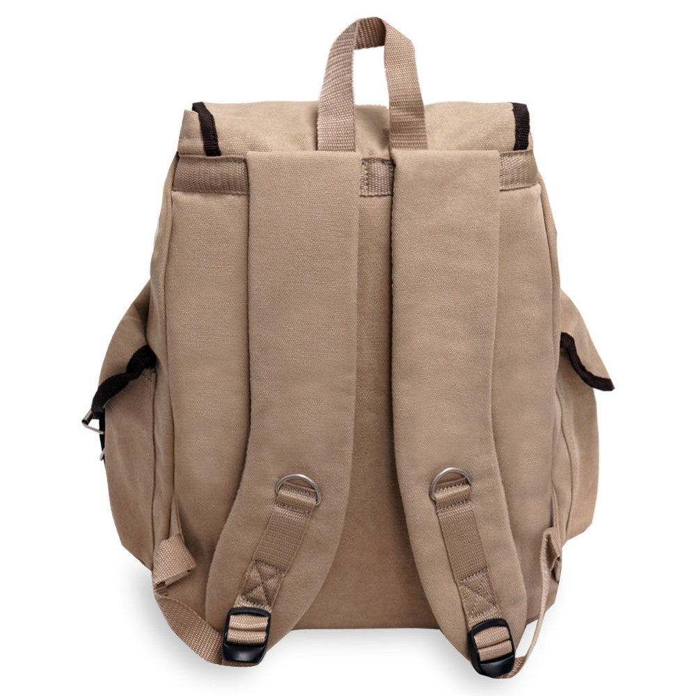 Stylish Canvas Rucksack with drawstring closure and external pockets, perfect for everyday use.