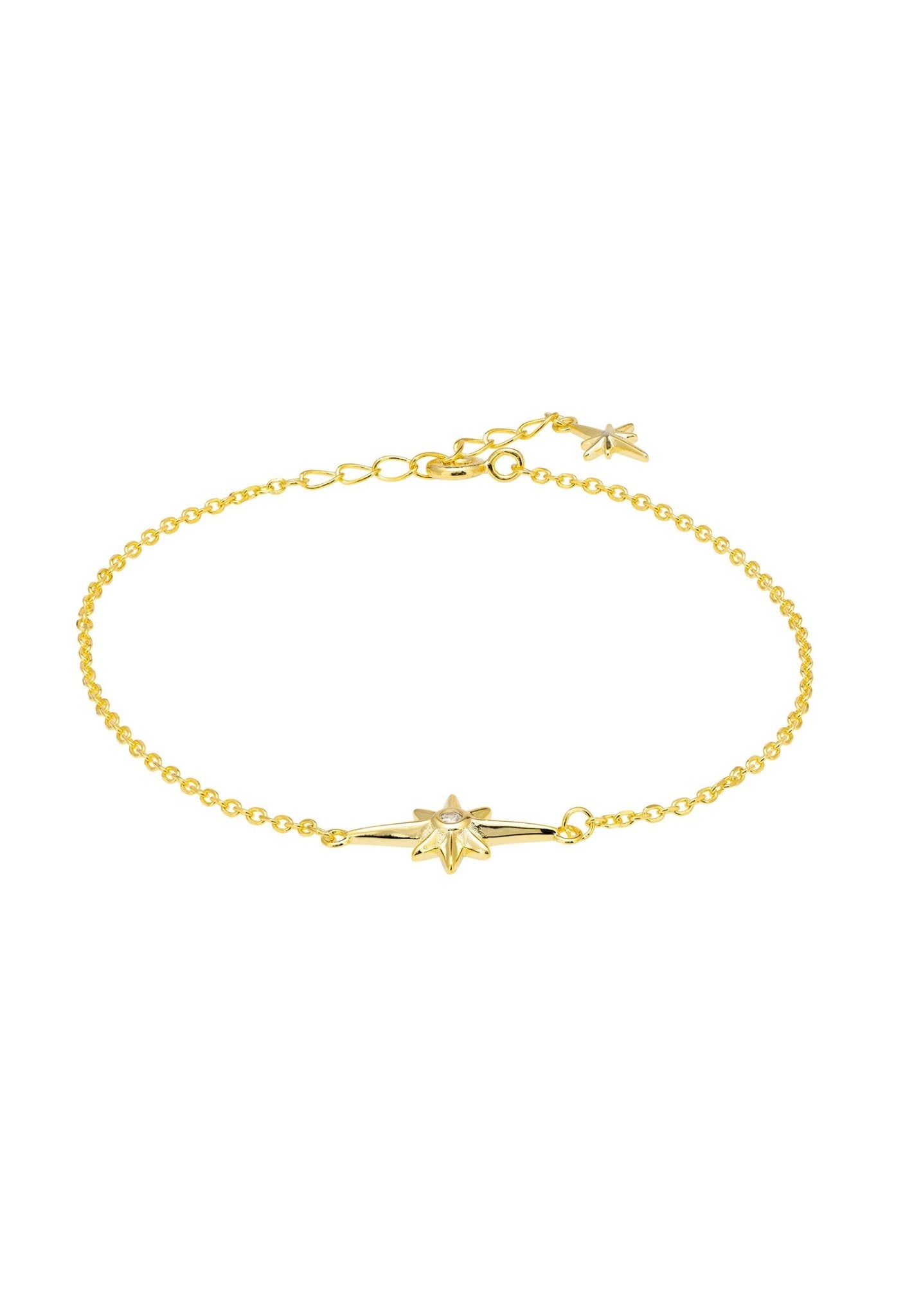 Capella Star Bracelet Gold featuring a star motif and cubic zirconia, handcrafted from sterling silver and dipped in 18ct gold.