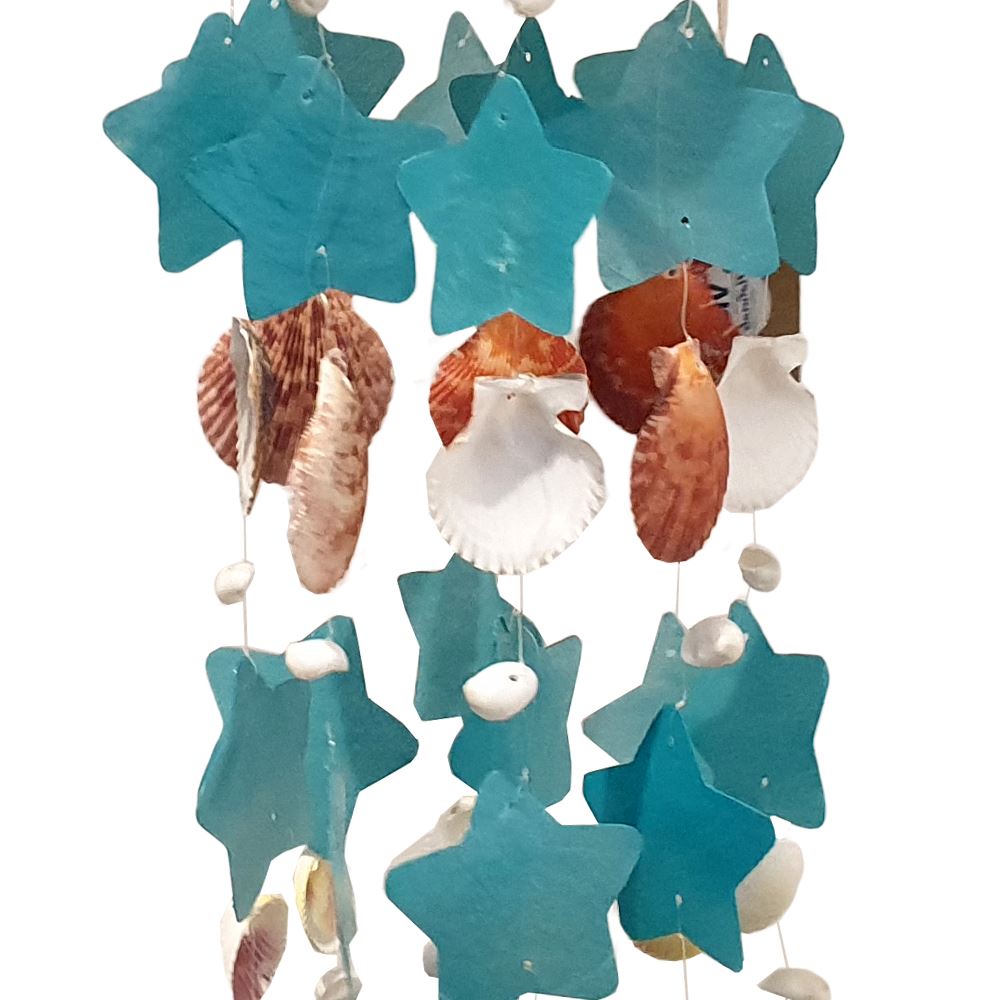 A beautifully handcrafted Capiz & Seashell Wind Chime, featuring delicate capiz shells in a soothing design, perfect for indoor or outdoor decor.