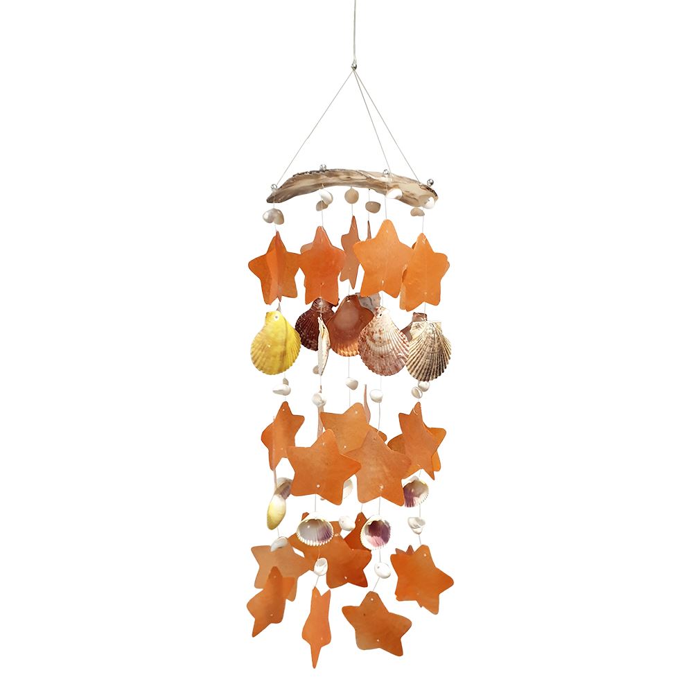 A beautifully handcrafted Capiz & Seashell Wind Chime, featuring delicate capiz shells in a soothing design, perfect for indoor or outdoor decor.