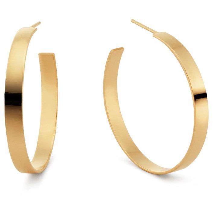 Carrie Flat Hoops - Sleek 18k gold plated flat hoop earrings with a 2-inch diameter, crafted from durable stainless steel.