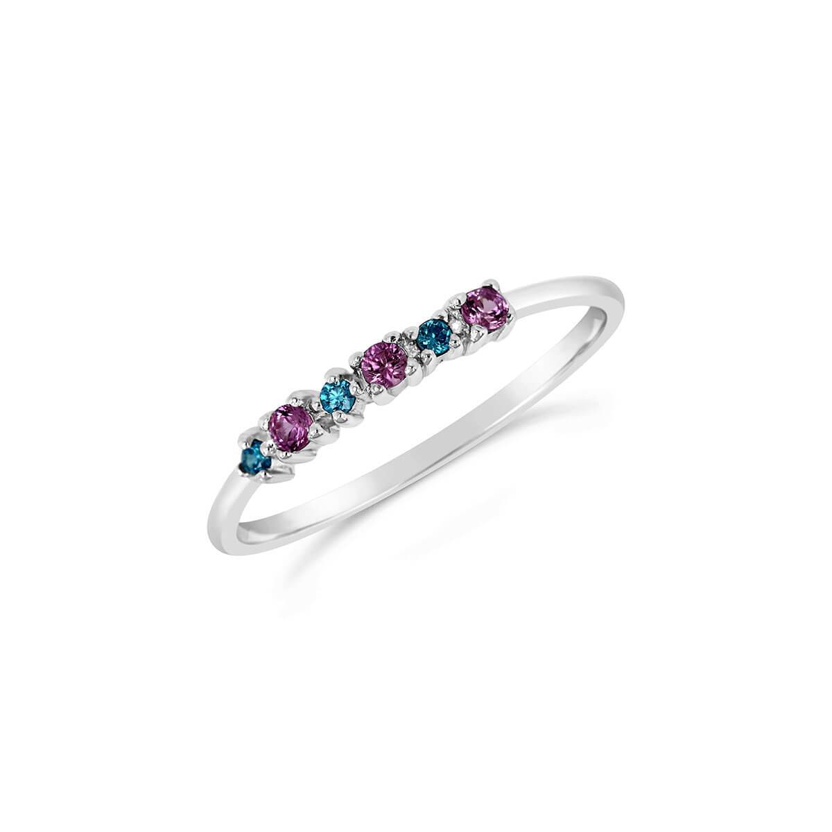 Carnival slim stacking ring featuring colorful sapphires set in sterling silver, showcasing a chic and elegant design.