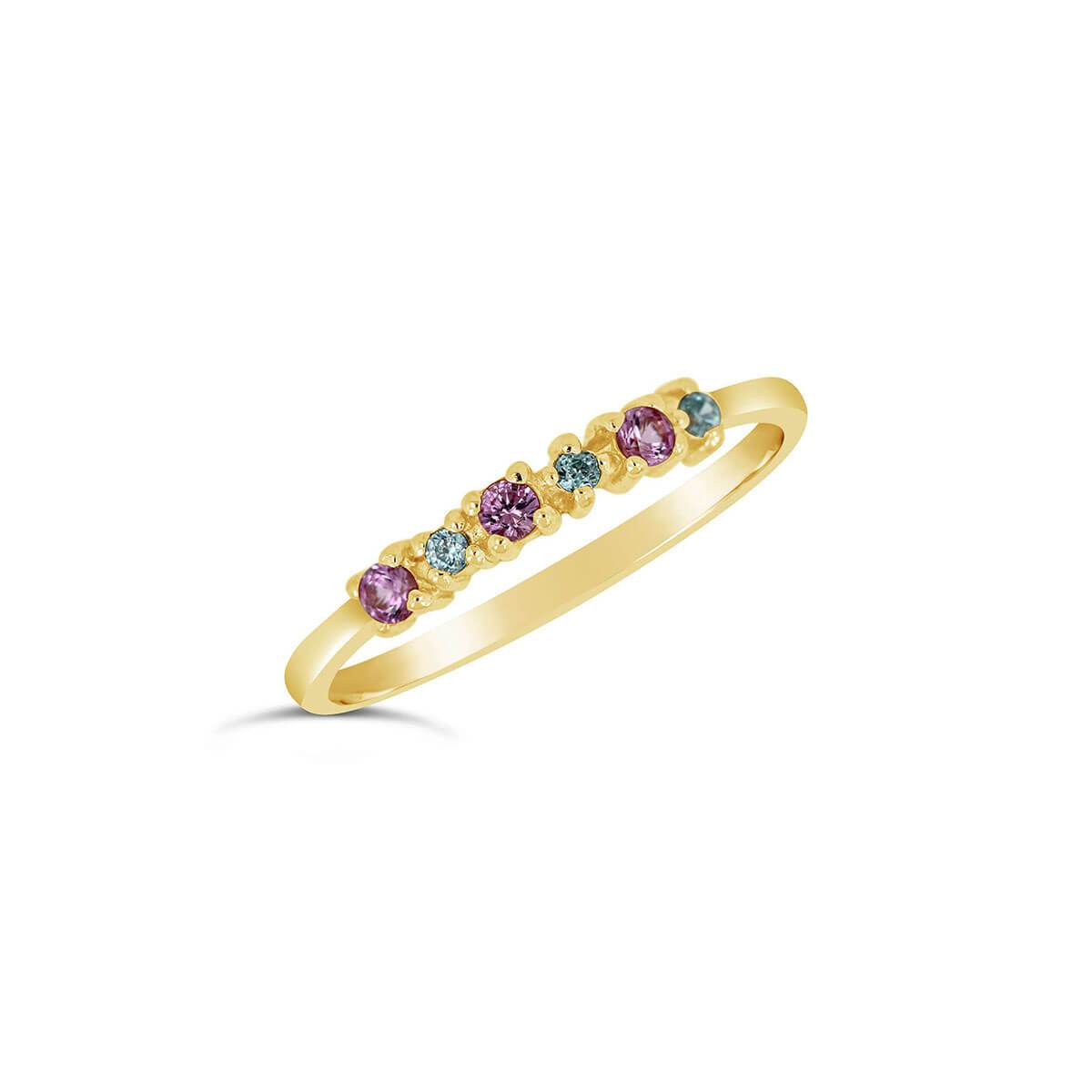 Carnival slim stacking ring featuring colorful sapphires set in sterling silver, showcasing a chic and elegant design.