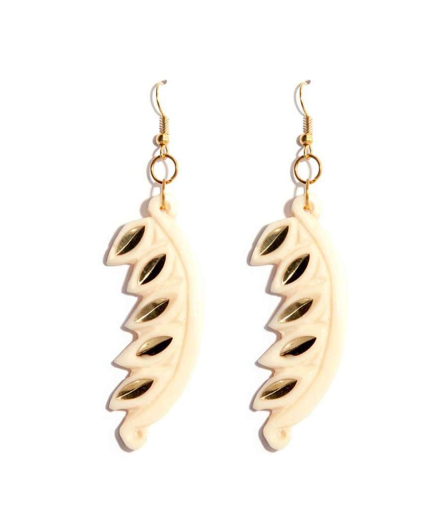 Handmade Carved Edgy Earrings featuring a half leaf design with golden detailing, available in multiple colors.