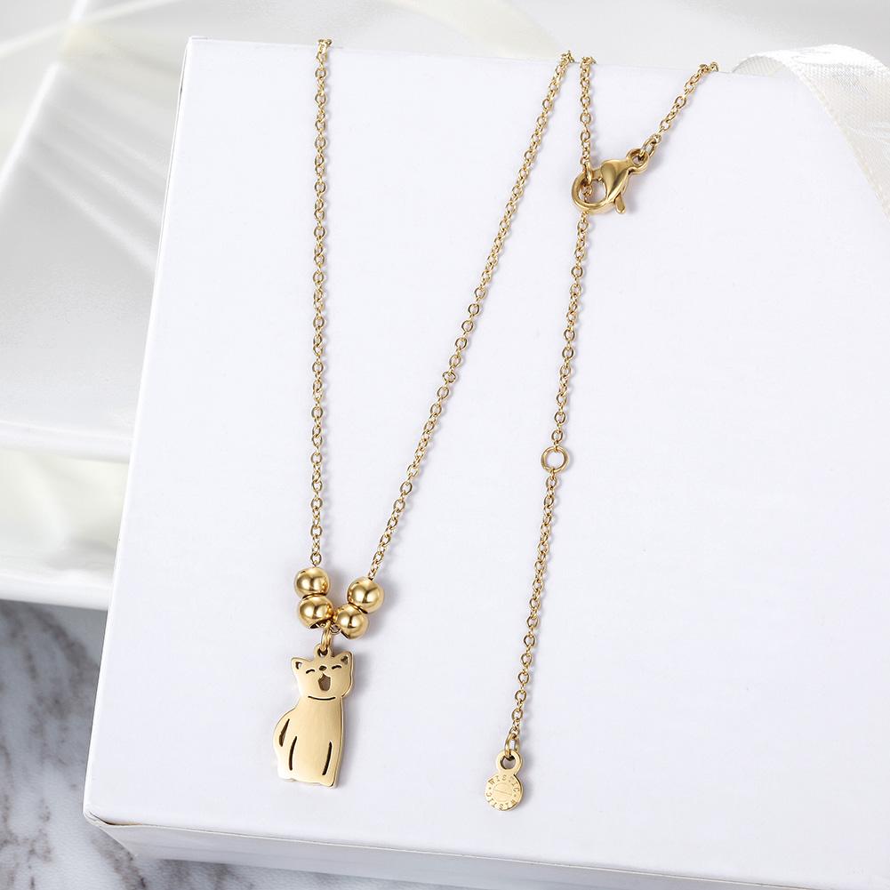 A beautiful Cat Charm Necklace made of surgical stainless steel with 14K gold plating, featuring a charming cat pendant.