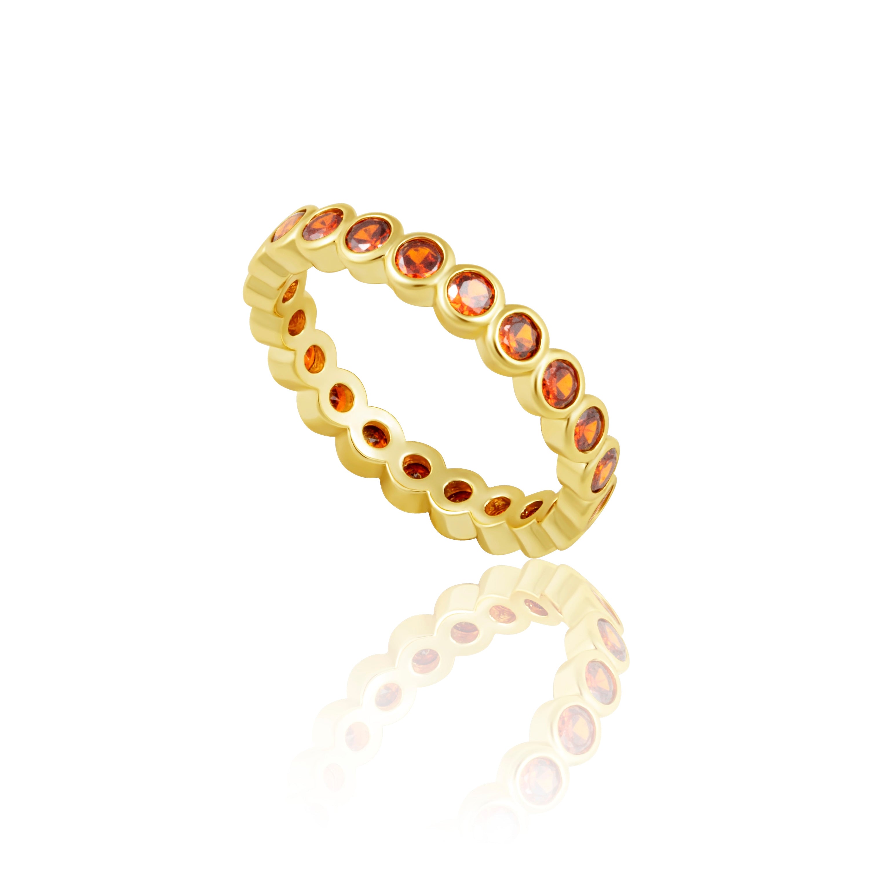 Celeste Eternity Ring featuring vibrant orange Czech stones set in 18k gold filled over sterling silver.