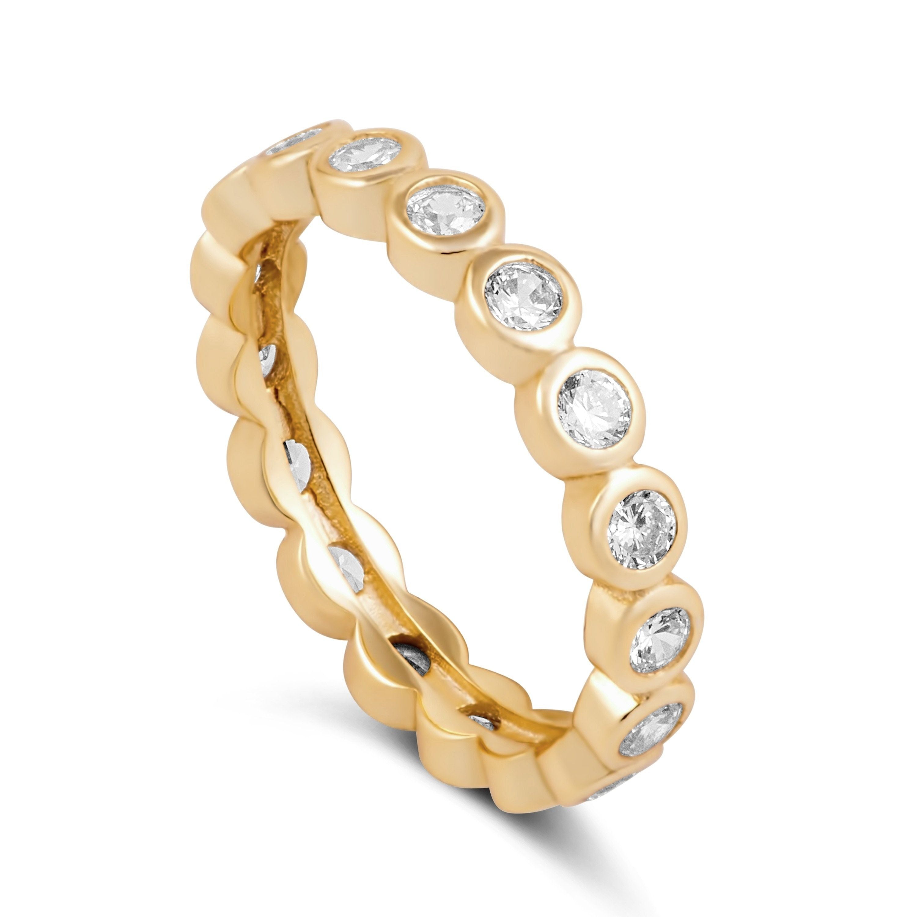 Celeste Eternity Ring featuring 18k gold filled over sterling silver with Czech stones, elegantly designed for stacking.