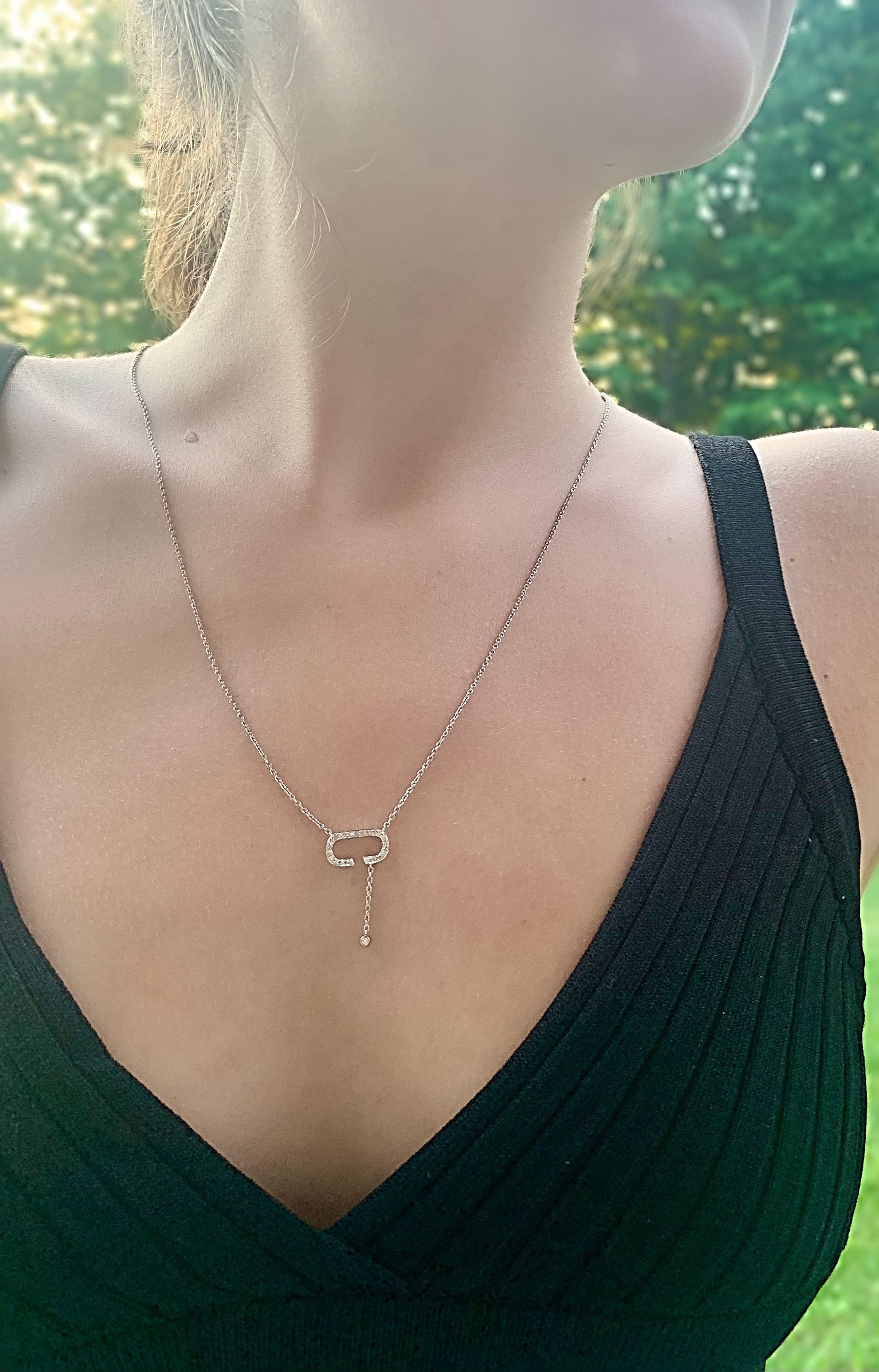 CELIA C Bolo Adjustable Diamond Lariat Necklace in Sterling Silver featuring genuine diamonds and a bolo adjustable design.