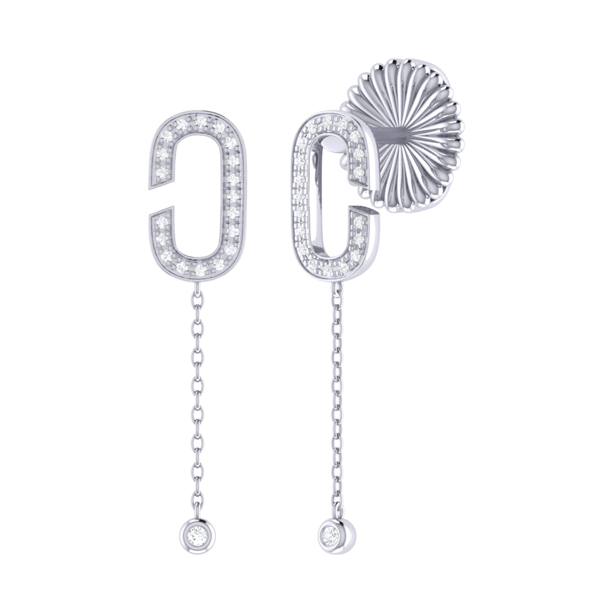 Celia C Diamond Drop Earrings in Sterling Silver featuring natural diamonds in a C-shaped design.