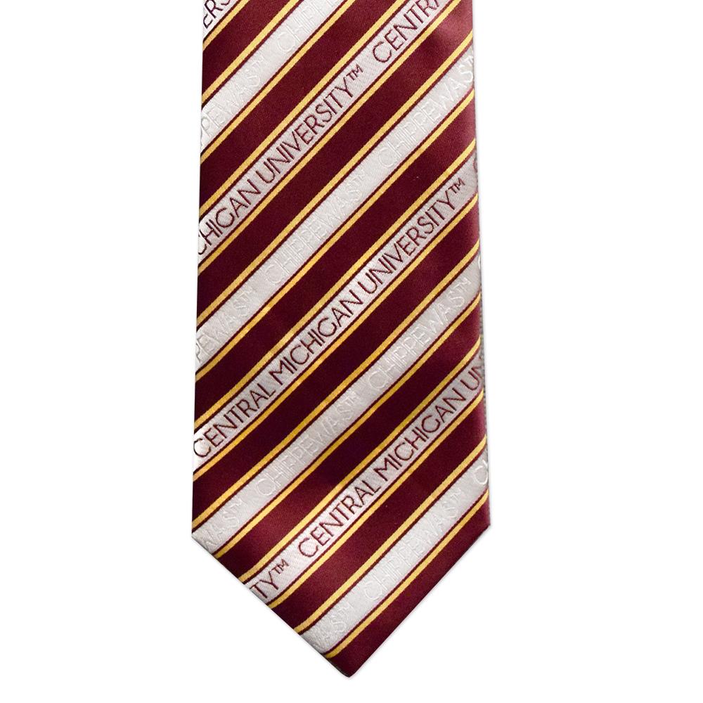 Central Michigan Necktie featuring trendy stripes, made from durable microfiber, perfect for fans.