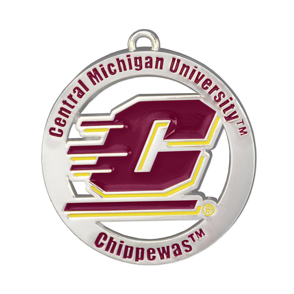 Central Michigan University ornament featuring the Chippewahs logo, perfect for holiday displays.