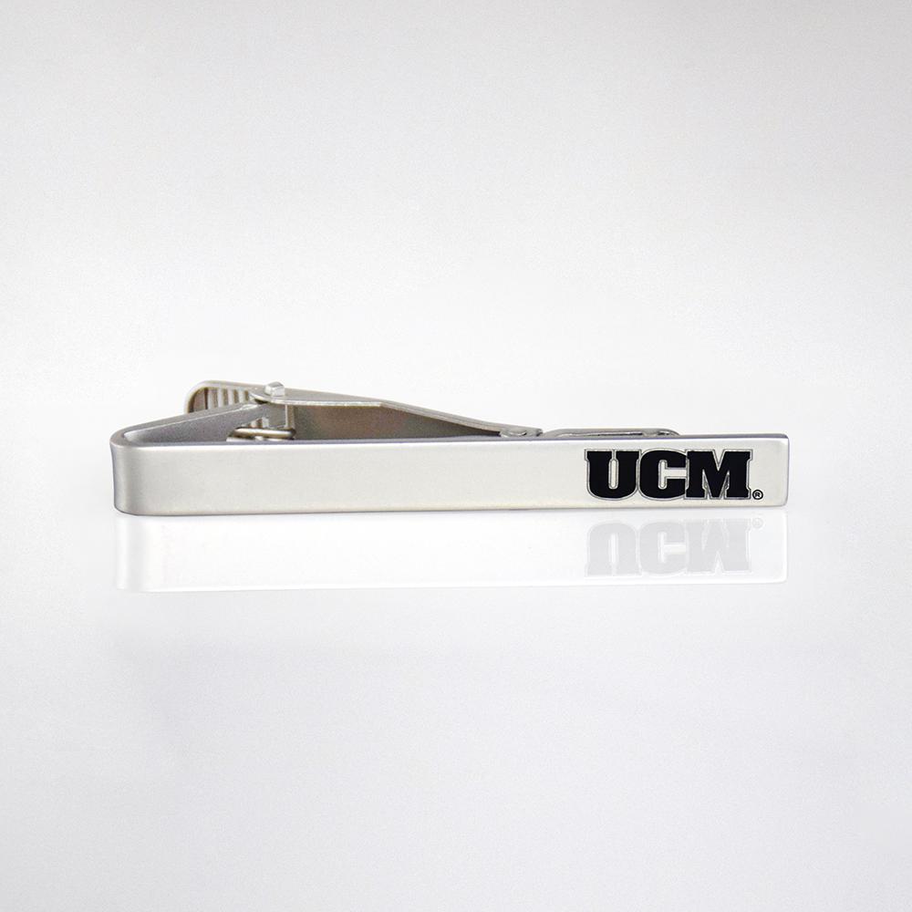 Central Missouri Tie Bar in brushed silver finish, showcasing UCM pride.